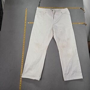 PLAC LZD Jeans Mens 36 White Wide Leg Selvedge Straight Stains Hole Fits 36x28